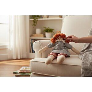 Vintage Handmade Rag Doll With Red Hair Gingham Dress & Patchwork Accents 18" Ta